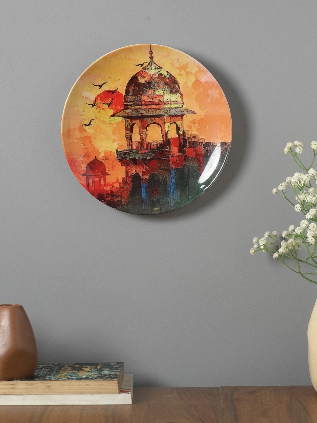 The Decor Mart White & Red Sunset Monument Printed Ceramic Wall Plate