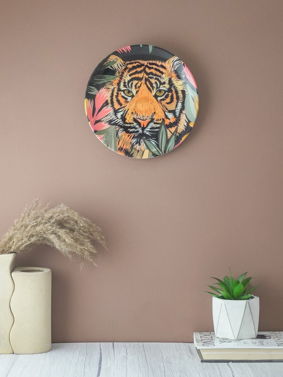 The Decor Mart Brown Eye Of The Tiger Printed Ceramic Wall Plate