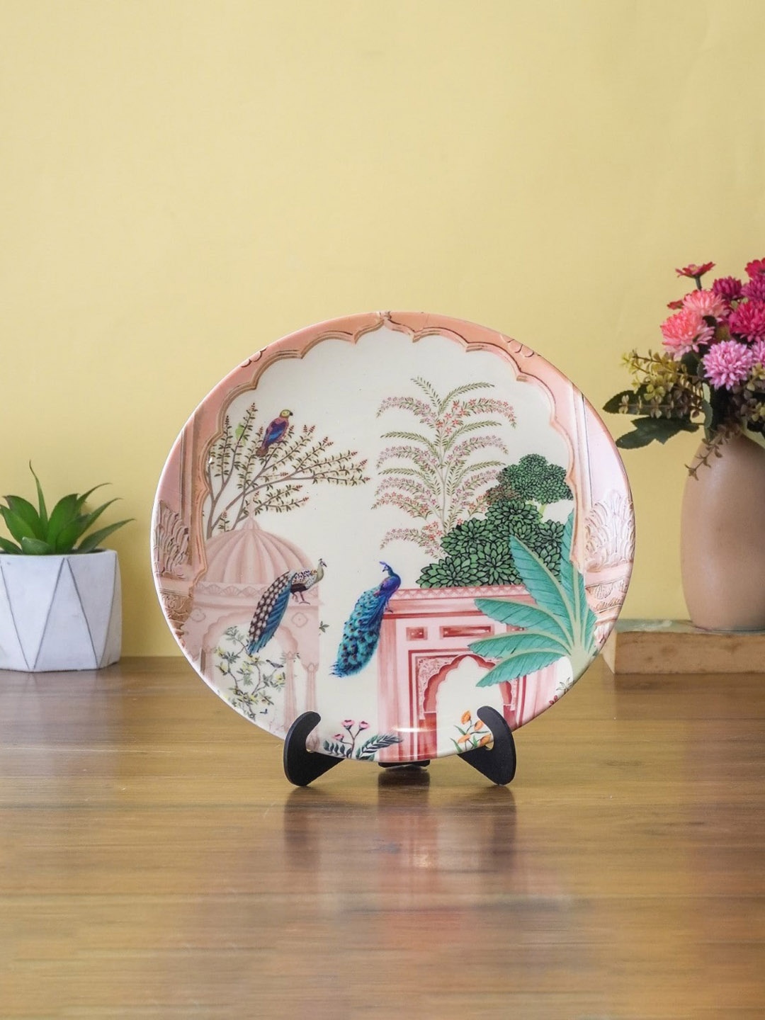 

The Decor Mart White & Pink Royal Garden Printed Ceramic Wall Plate