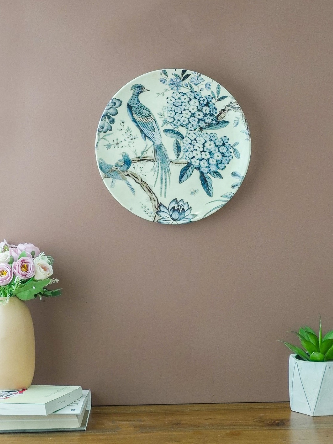 The Decor Mart White & Blue Birds Of Bark Printed Ceramic Wall Plate
