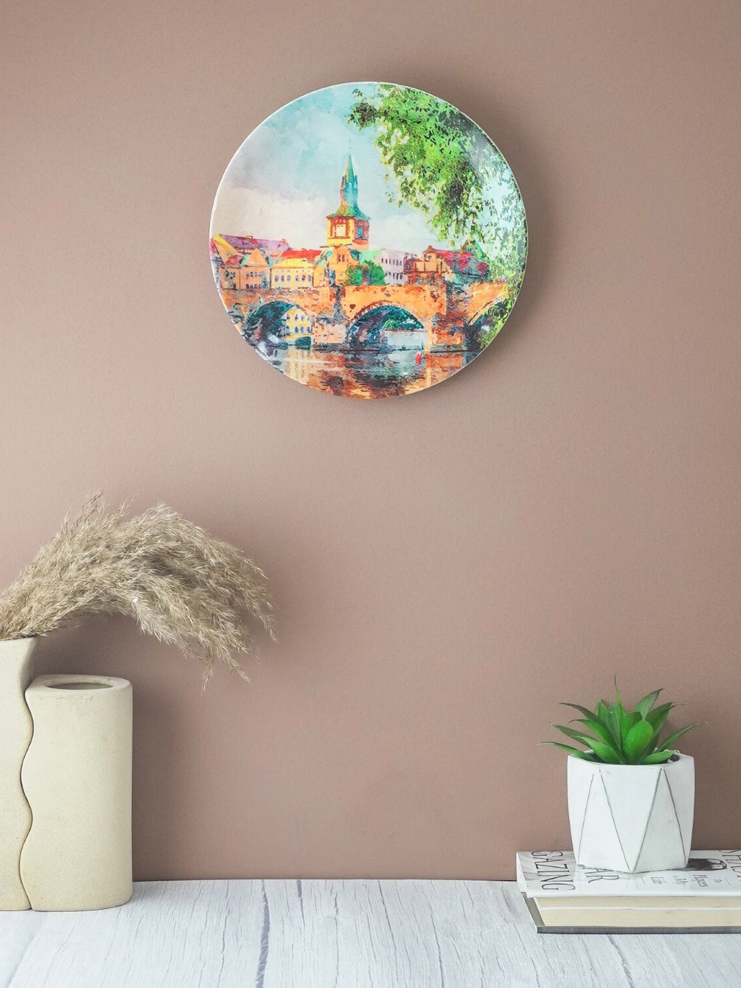 

The Decor Mart Green & Orange The Painted Bridge Ceramic Wall Plate, White