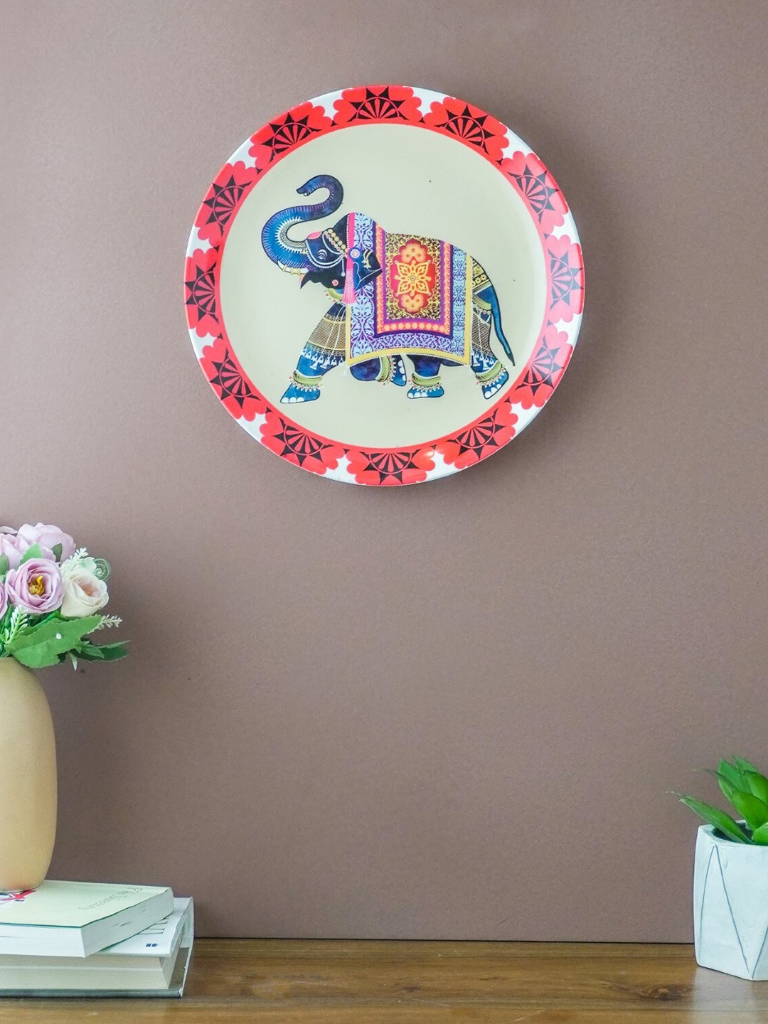 

The Decor Mart White & Orange Printed Amazing Elephant Ceramic Wall Plate