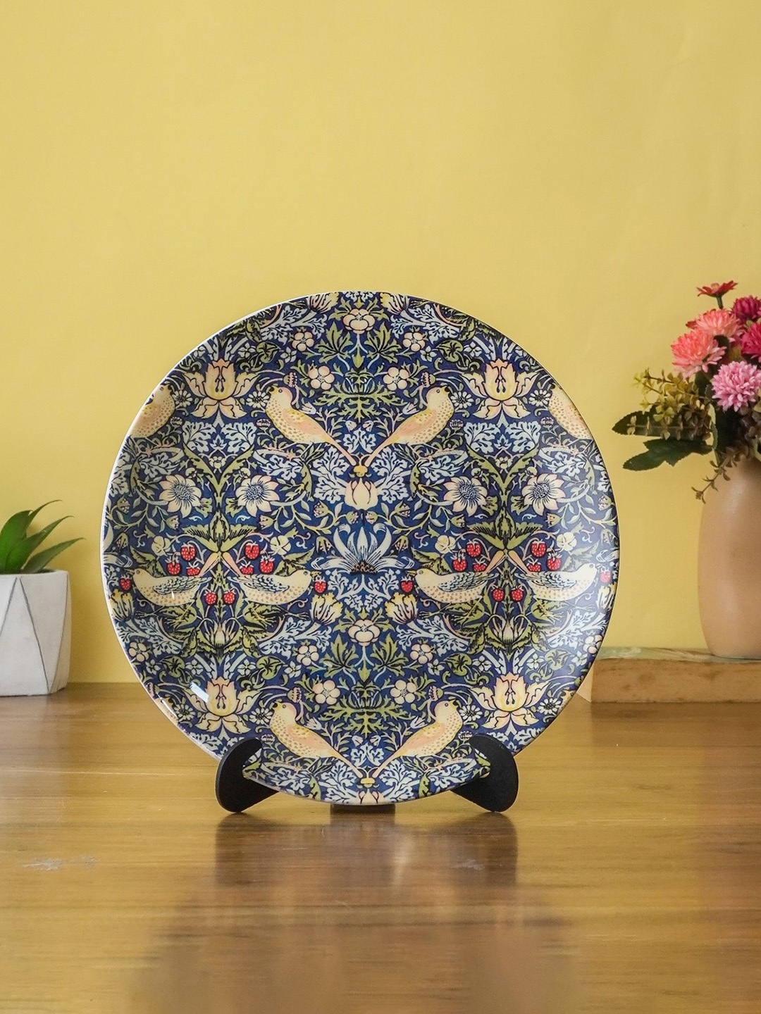 

The Decor Mart Blue Geometric Indian Printed Ceramic Wall Plate, White