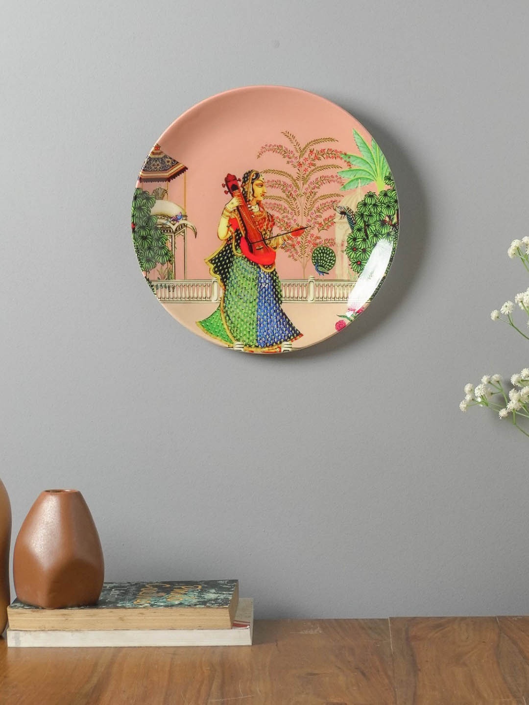 

The Decor Mart Red & Green Printed Mughal Lady Ceramic Wall Plate