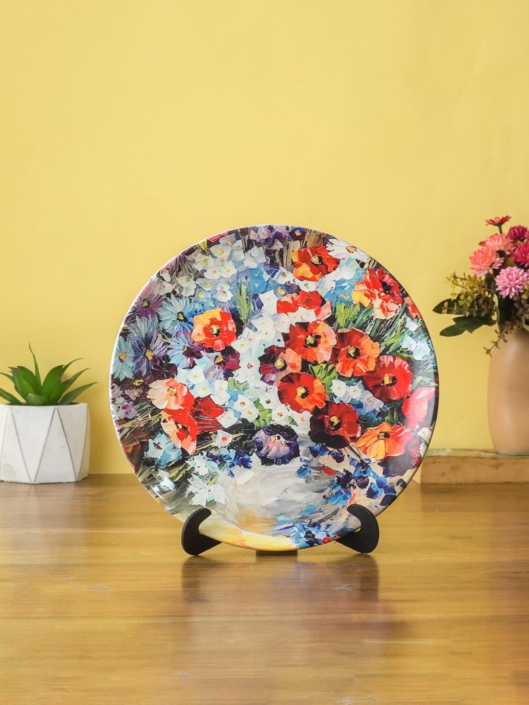 

The Decor Mart White & Red Floral Printed Ceramic Wall Plate