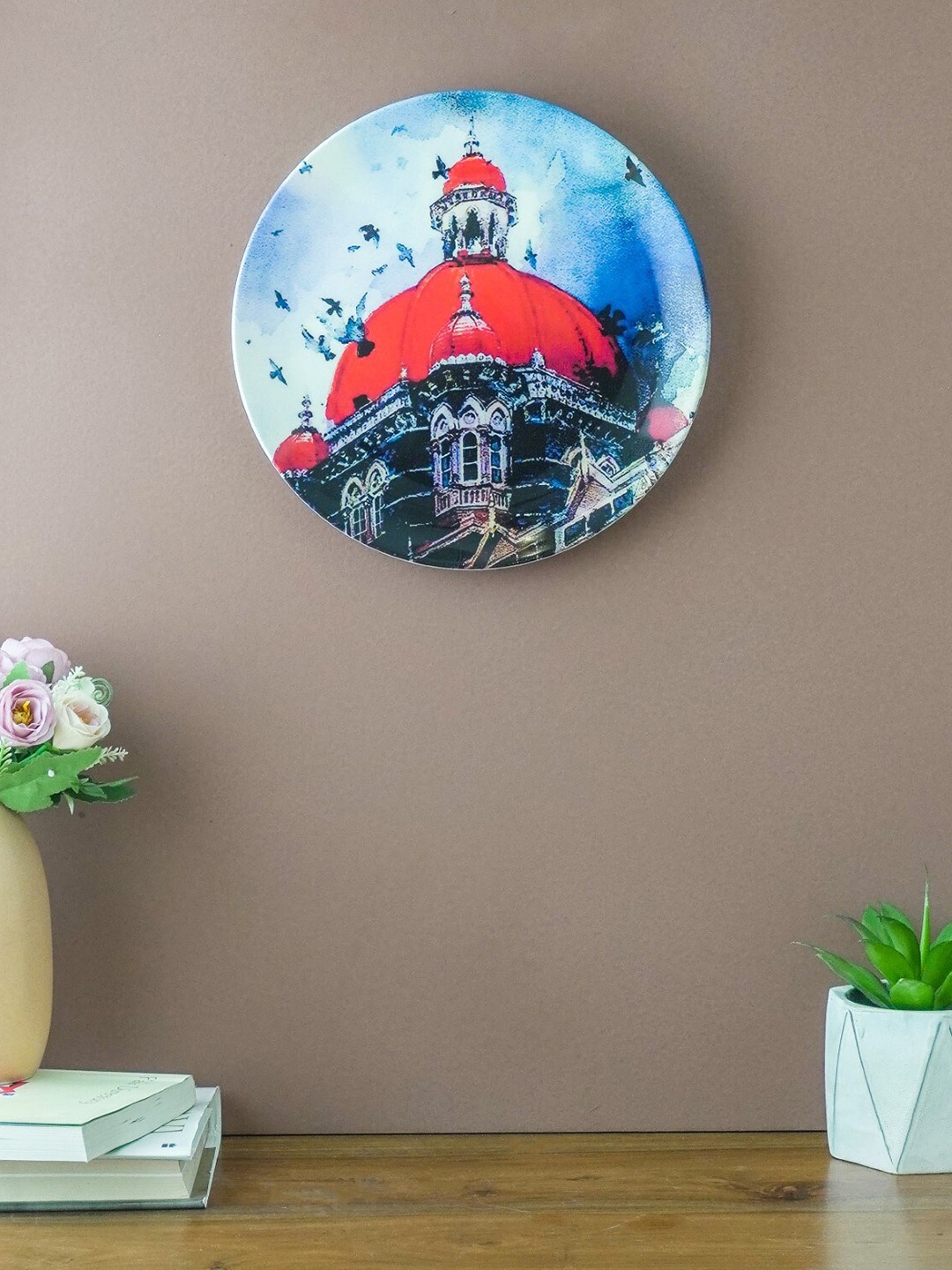 

The Decor Mart Blue & Red The Taj Printed Ceramic Wall Plate