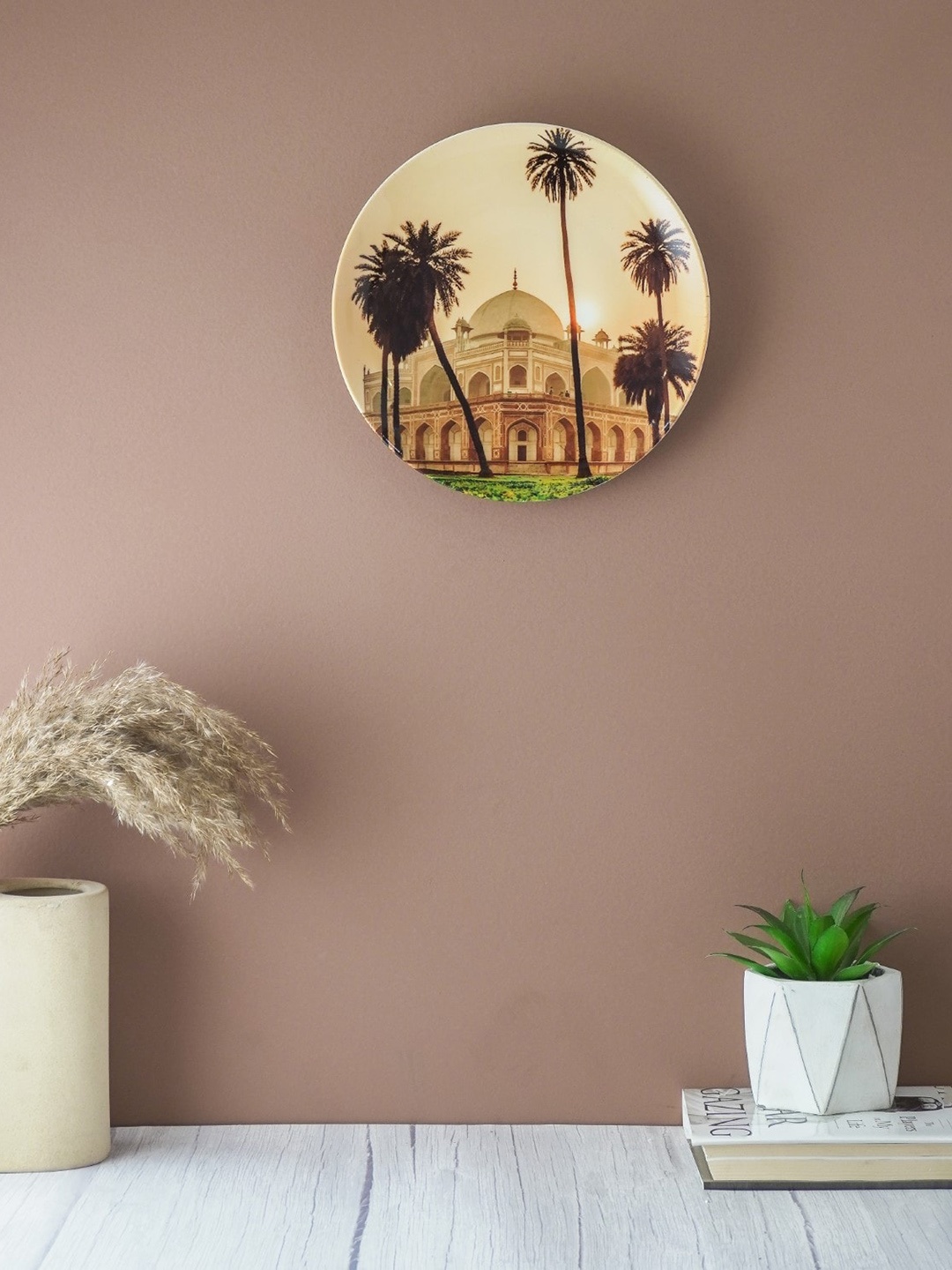 The Decor Mart White & Brown Humayun Tomb Printed Ceramic Wall Plate