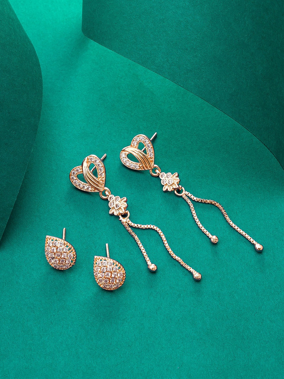 

aadita Set Of 2 Rose Gold Plated Classic Drop Earrings