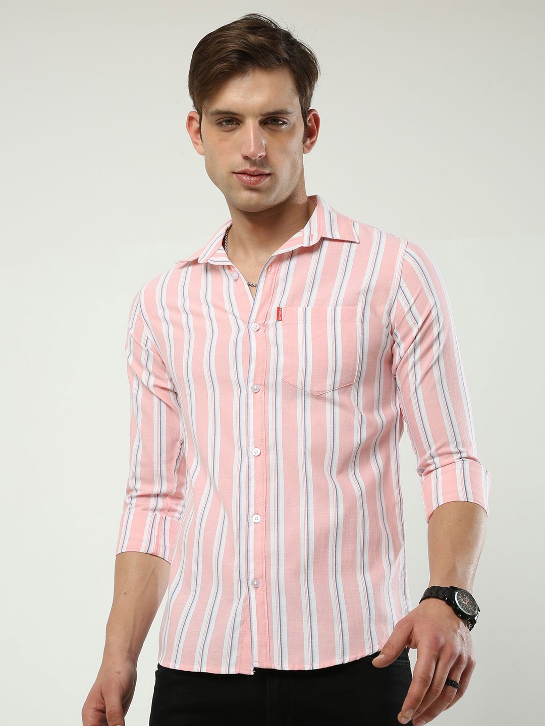 

Reslag Slim Fit Vertical Striped Cotton Casual Shirt, Pink