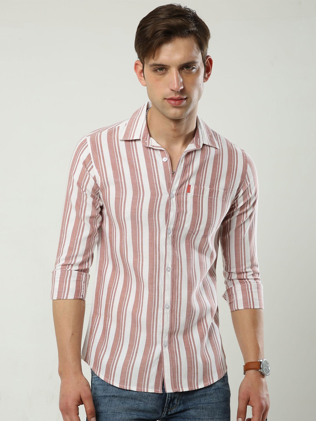 

Reslag Slim Fit Vertical Striped Cotton Casual Shirt, White
