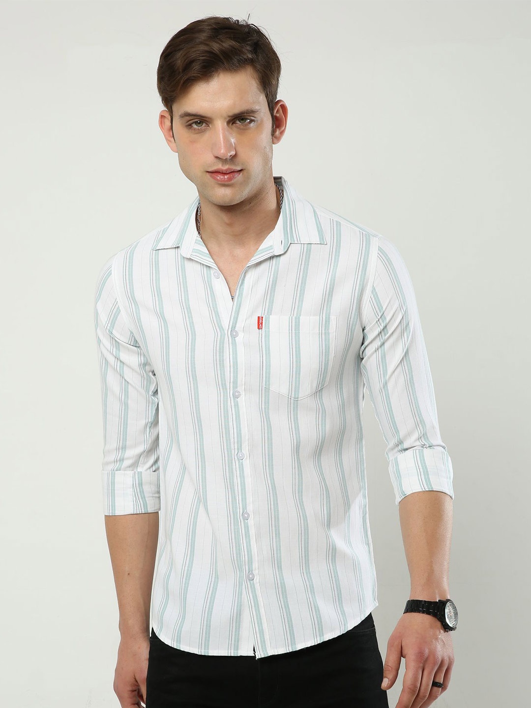 

Reslag Slim Fit Vertical Striped Cotton Casual Shirt, White