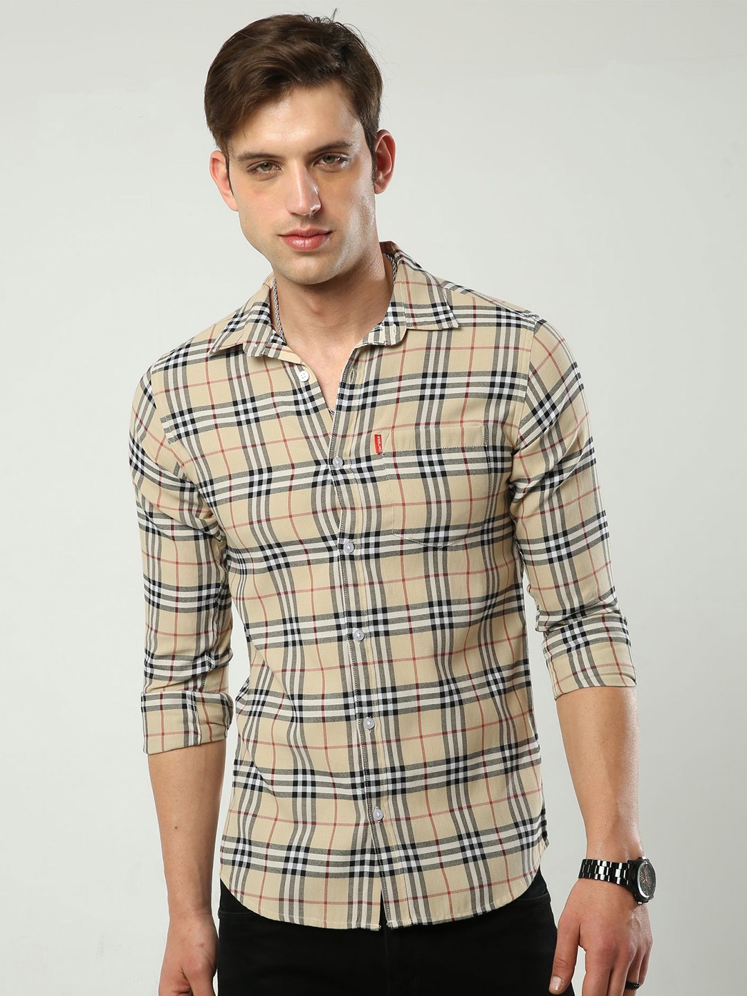 

Reslag Slim Fit Tartan Checks Cotton Shirt, Yellow