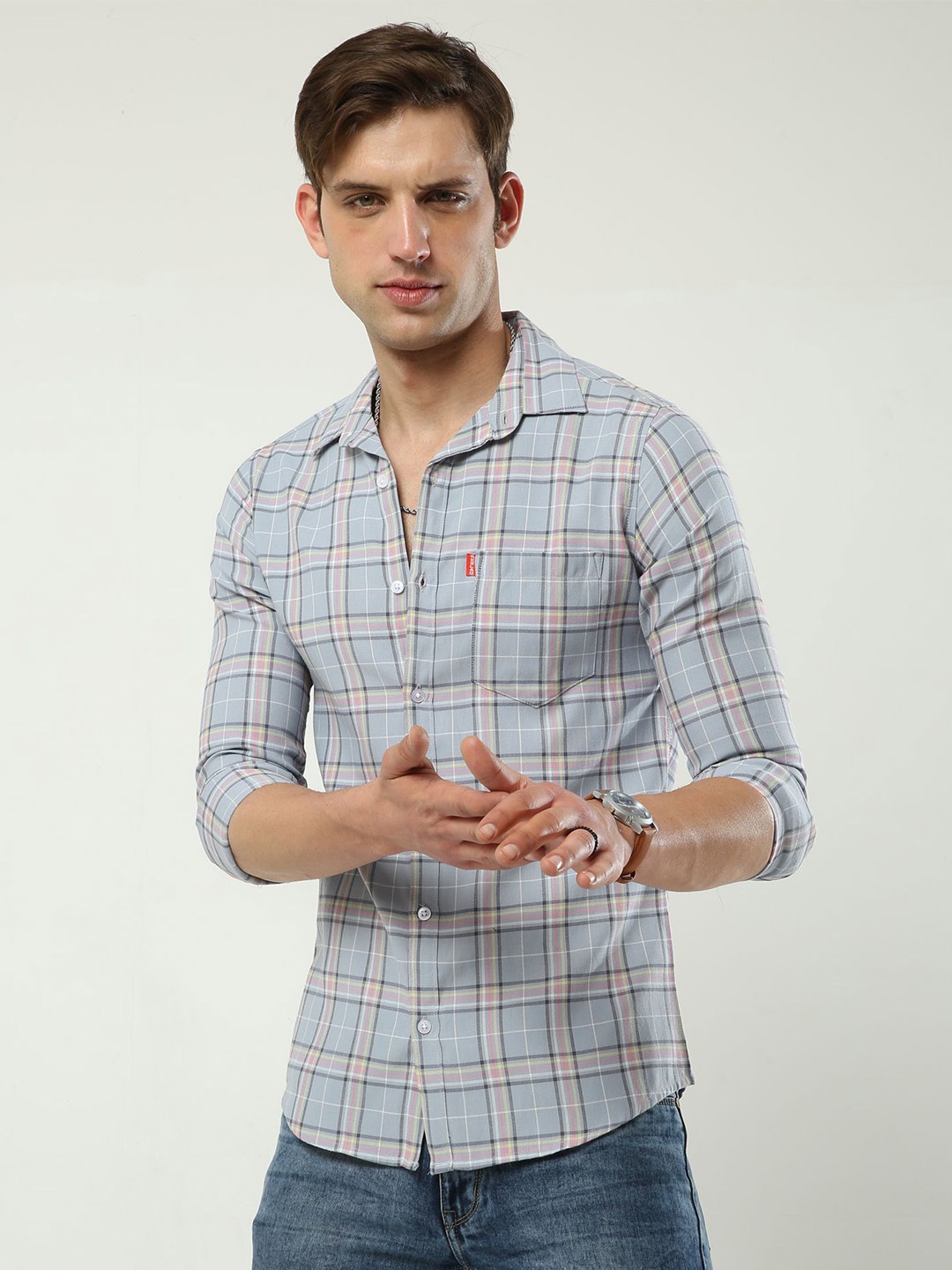 

Reslag Slim Fit Tartan Checks Cotton Shirt, Grey