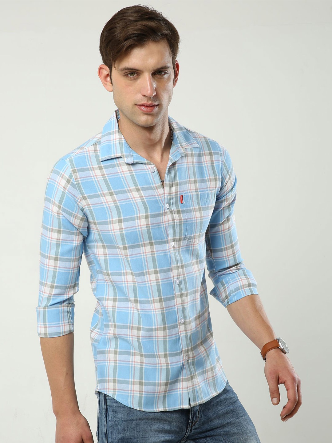 

Reslag Slim Fit Tartan Checks Cotton Shirt, Blue