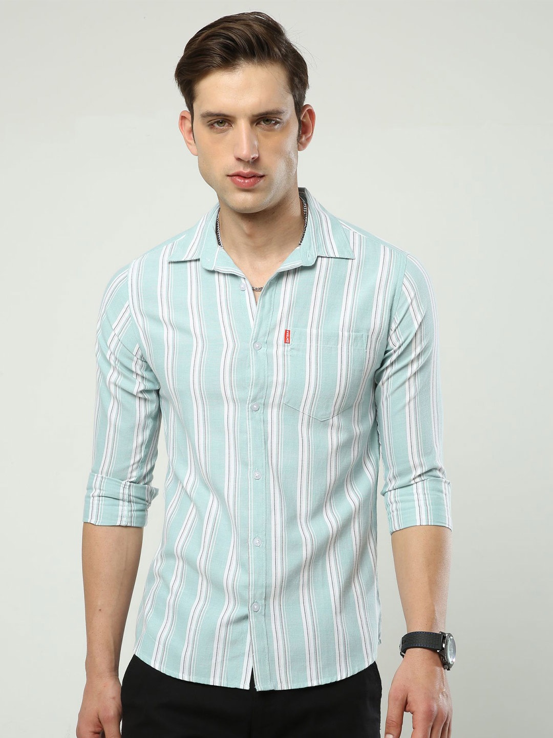 

Reslag Slim Fit Striped Cotton Shirt, Green
