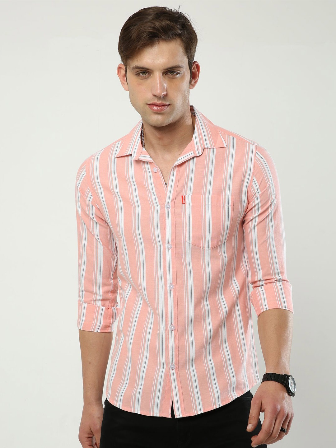 

Reslag Slim Fit Vertical Striped Cotton Casual Shirt, Pink