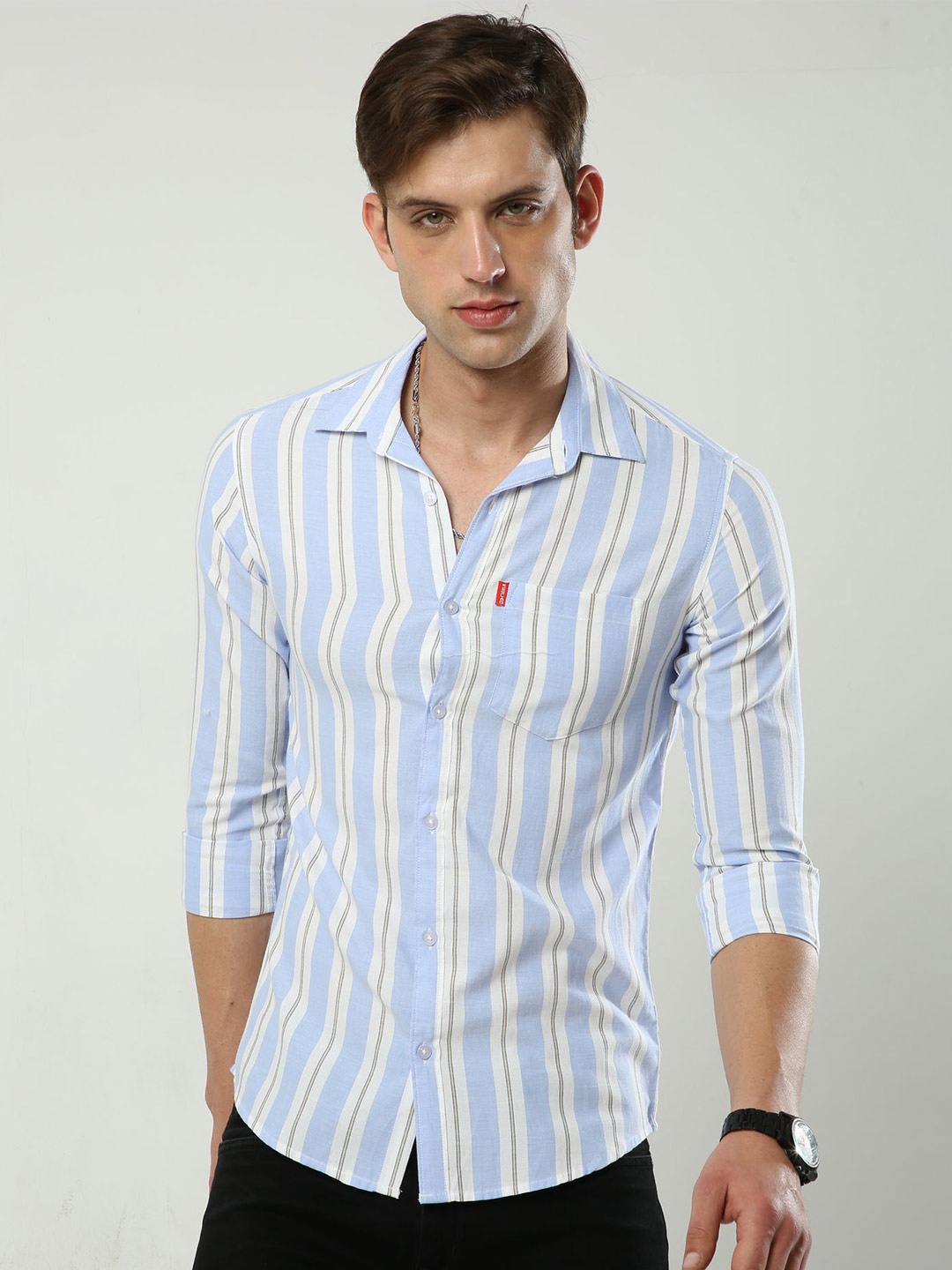 

Reslag Slim Fit Vertical Striped Cotton Casual Shirt, Blue