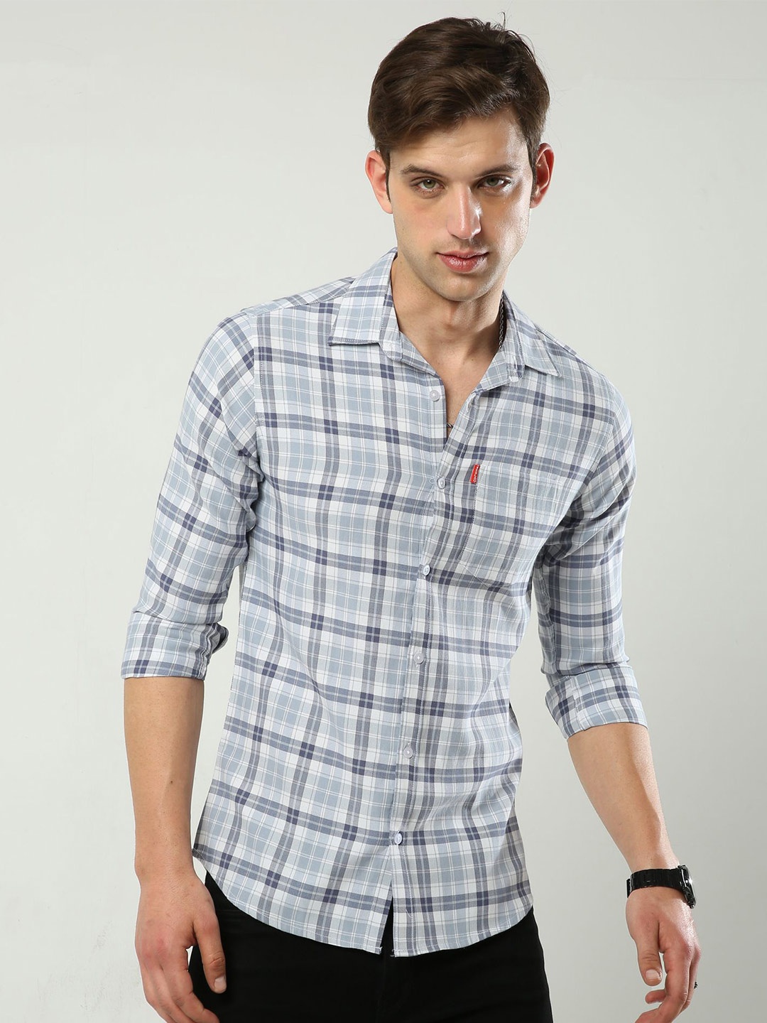 

Reslag Slim Fit Tartan Checks Cotton Shirt, Blue