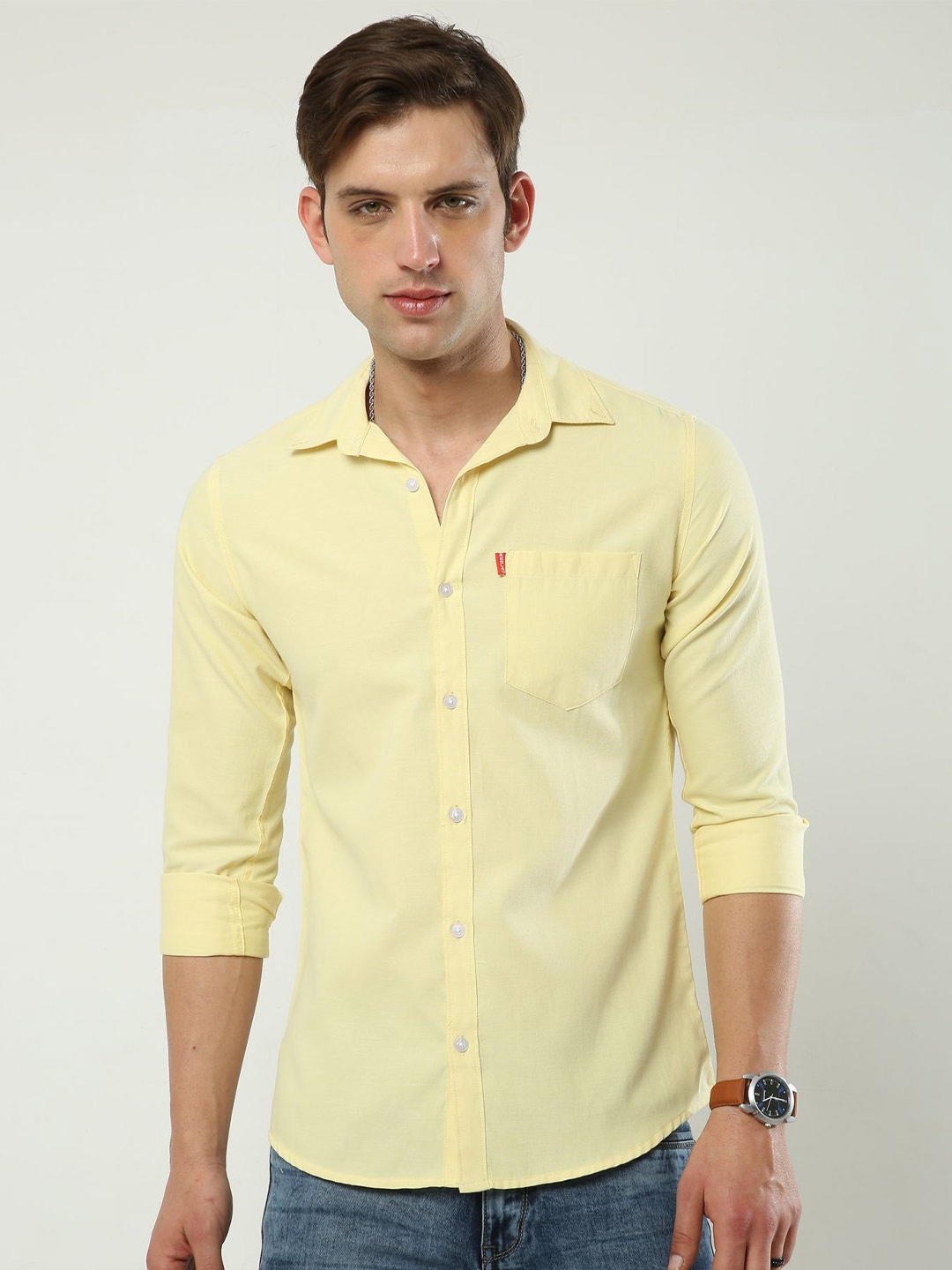

Reslag Slim Fit Cotton Casual Shirt, Yellow