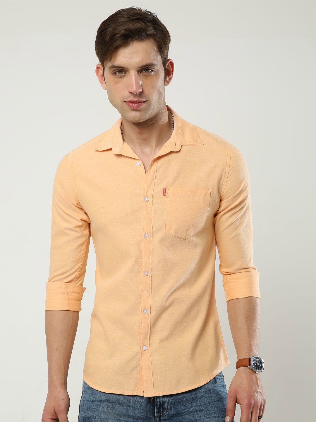 

Reslag Slim Fit Cotton Casual Shirt, Orange