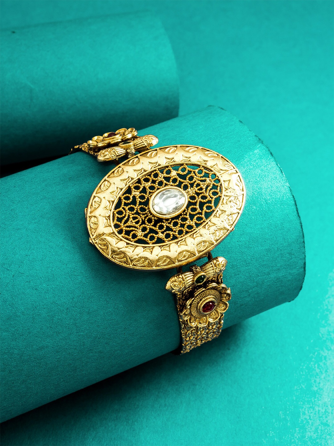 

aadita Women Gold-Plated Stone Studded Kada Bracelet