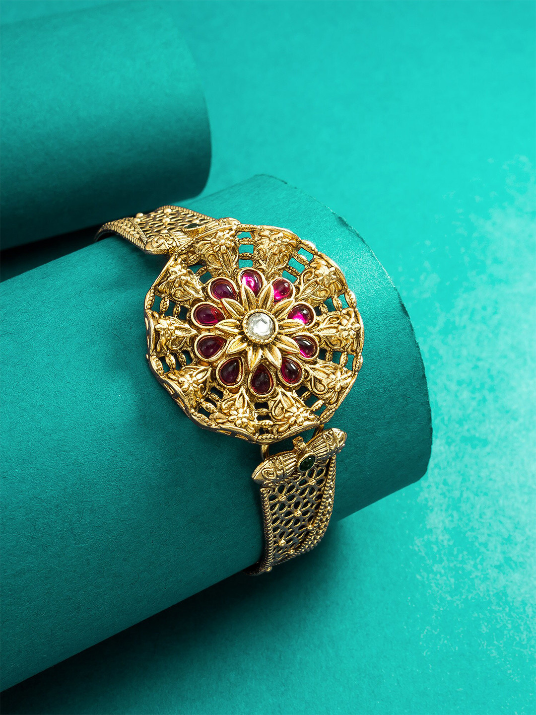 

aadita Women Gold-Plated Stone Studded Kada Bracelet