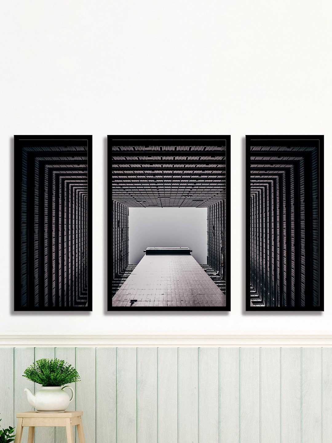 

SAF Black & Grey 3 Pieces Big Tunnel Painting UV Coating Wall Arts