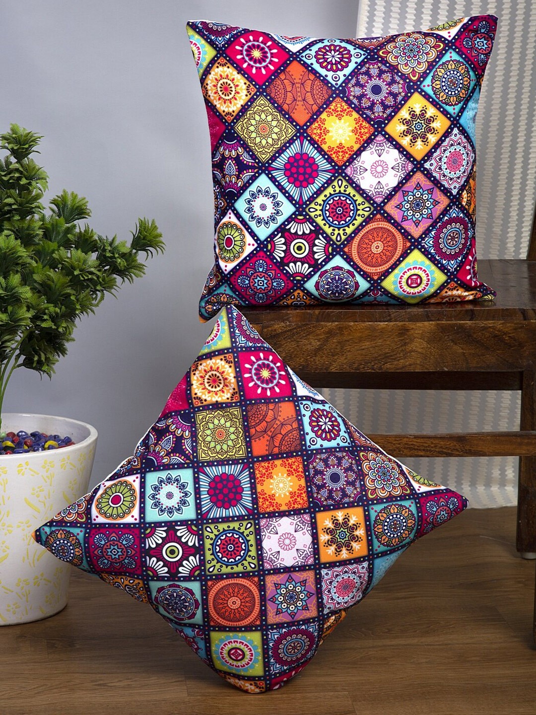 

Alina decor Violet & Yellow 2 Pieces Ethnic Motifs Square Cushion Covers