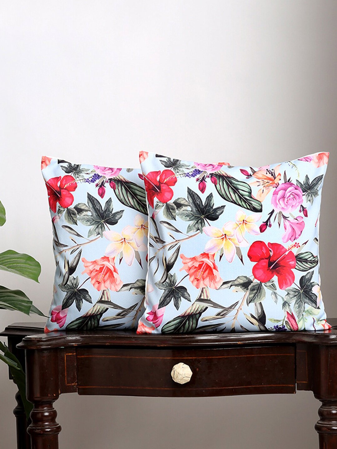 

Alina decor Blue & Green 2 Pieces Floral Square Cushion Covers