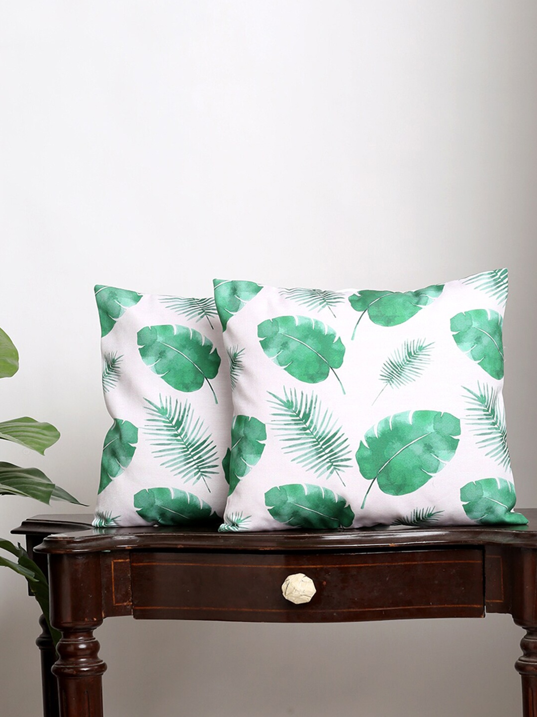 

Alina decor White & Green 2 Pieces Floral Printed Square Cushion Covers