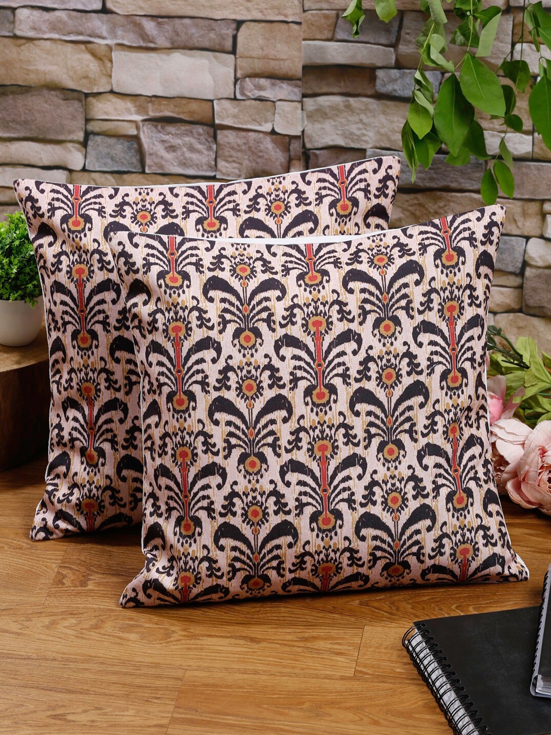 

Alina decor Pink & Blue 2 Pieces Ethnic Motifs Printed Square Cushion Covers
