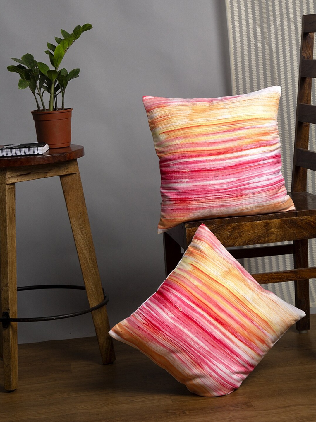 

Alina decor Red & Yellow 2 Pieces Abstract Printed Square Cushion Covers