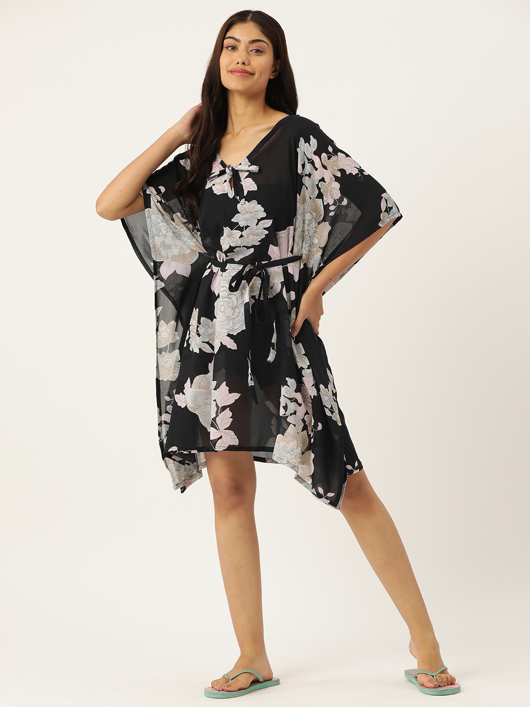 

ZIZO By Namrata Bajaj Floral Printed Swimwear Cover-Up Top, Black