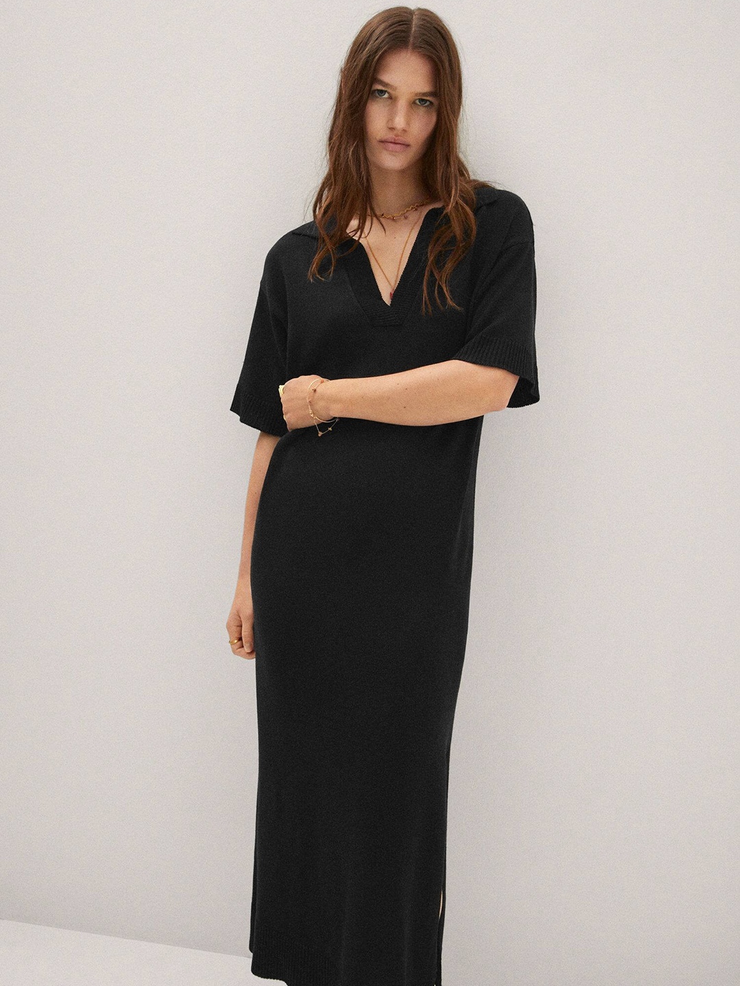 

MANGO Midi Jumper Dress, Black