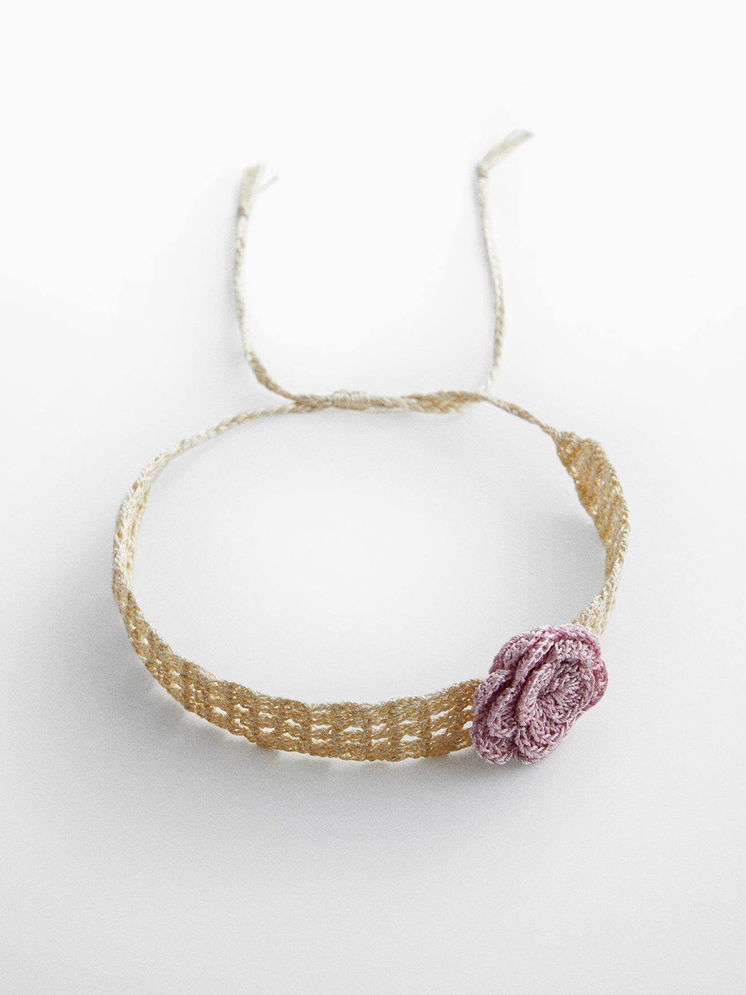 

MANGO Women Crochet Choker Necklace with Attached Floral Motif, Beige