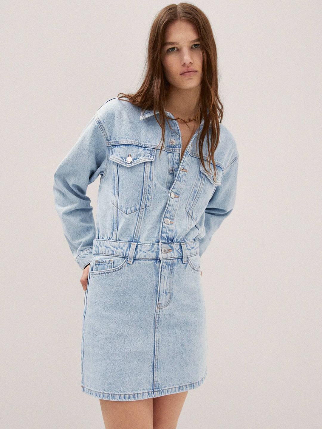 

MANGO Pure Cotton Denim Sheath Dress, Blue