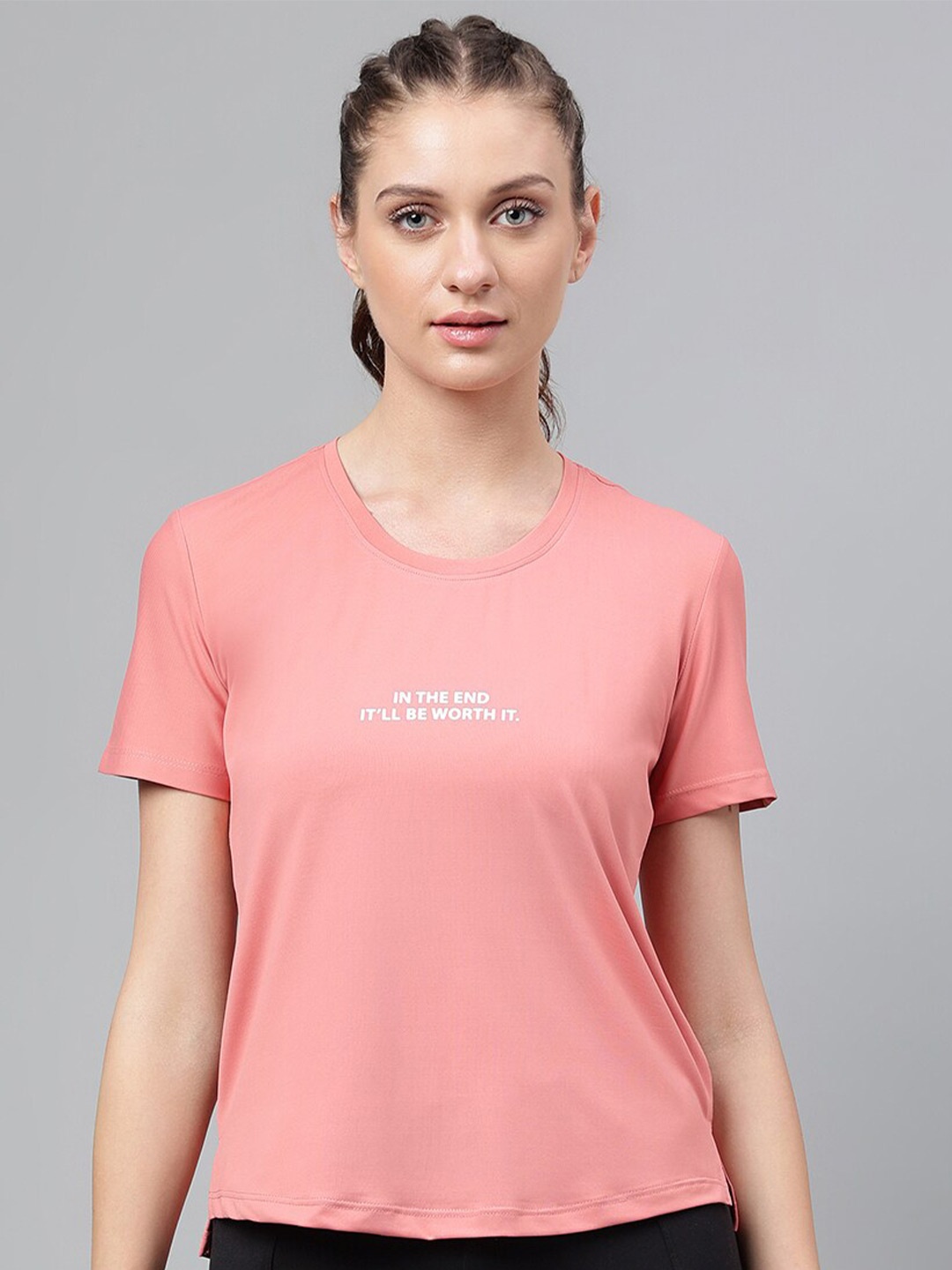 

MKH Typography Printed Moisture Wicking T-shirt, Pink