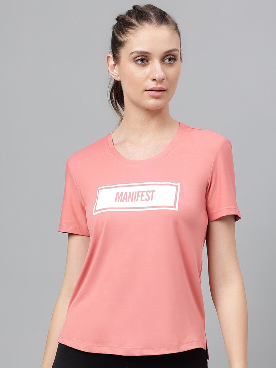 

MKH Dri-FIT Typography Printed Round Neck Sports T-shirt, Pink