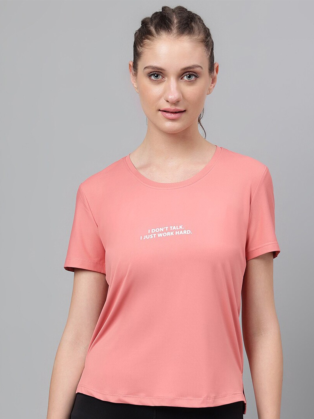 

MKH Typography Printed Moisture Wicking T-shirt, Peach