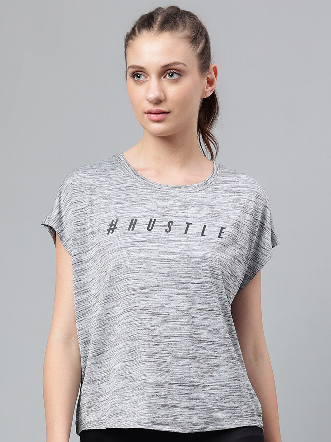 

MKH Dri-FIT Typography Printed Extended Sleeves Round Neck Sports T-shirt, Grey