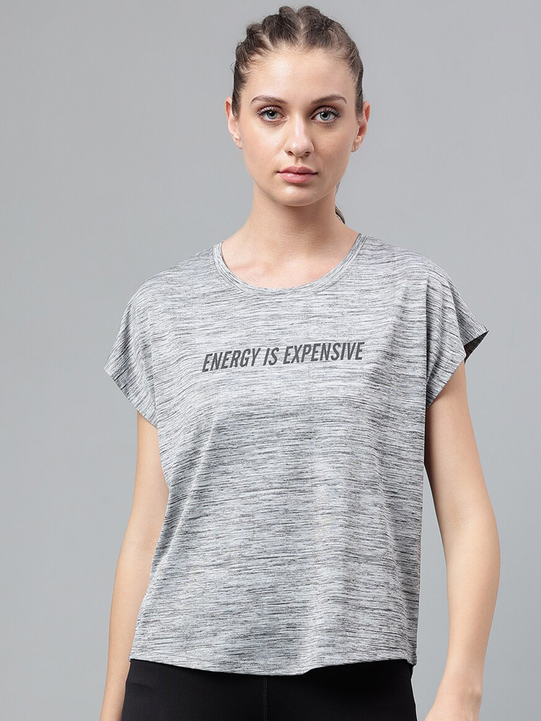 

MKH Typography Printed Extended Sleeves Dri-FIT Relaxed Fit T-shirt, Grey