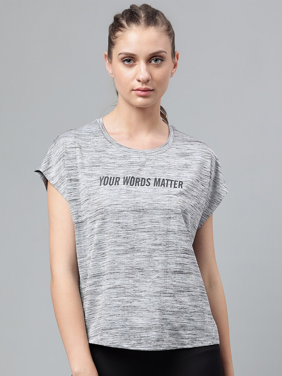 

MKH Dri-FIT Typography Printed Extended Sleeves Round Neck Sports T-shirt, Grey