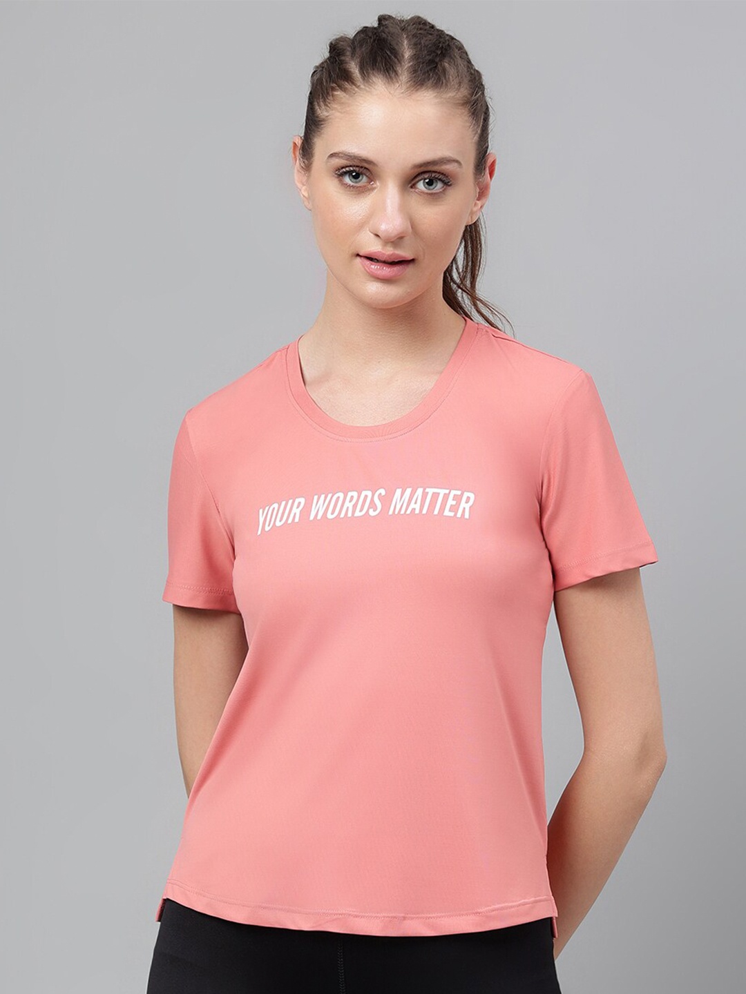 

MKH Dri-FIT Typography Printed Round Neck Sports T-shirt, Pink