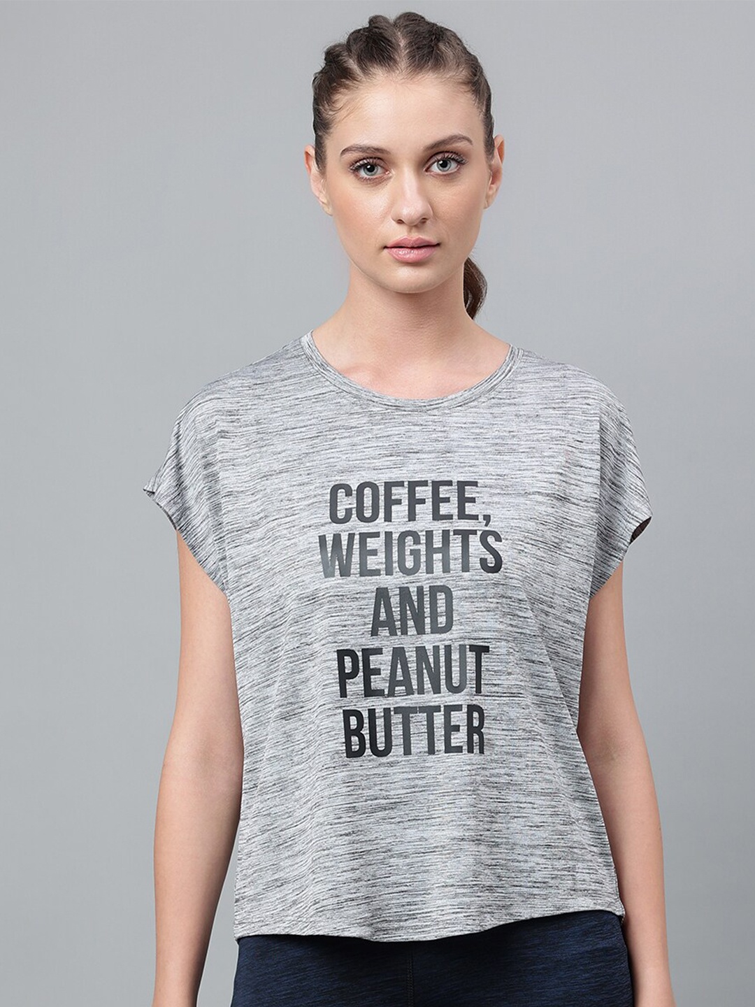 

MKH Dri-FIT Typography Printed Extended Sleeves Round Neck Sports T-shirt, Grey