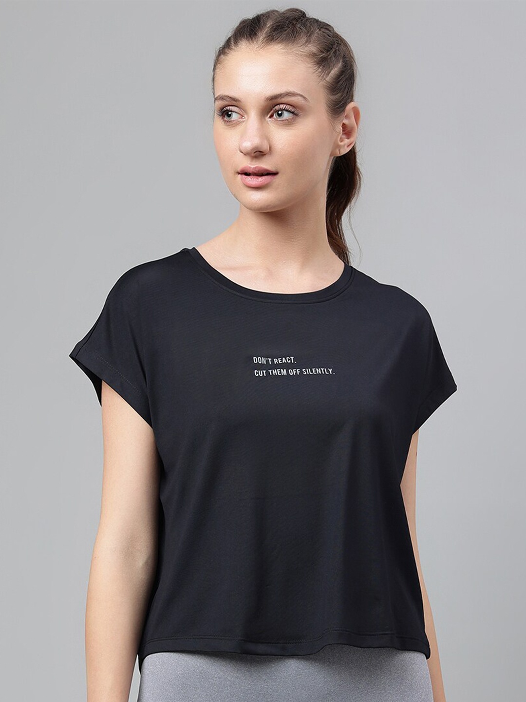 

MKH Typography Printed Extended Sleeves Dri-FIT Relaxed Fit T-shirt, Black