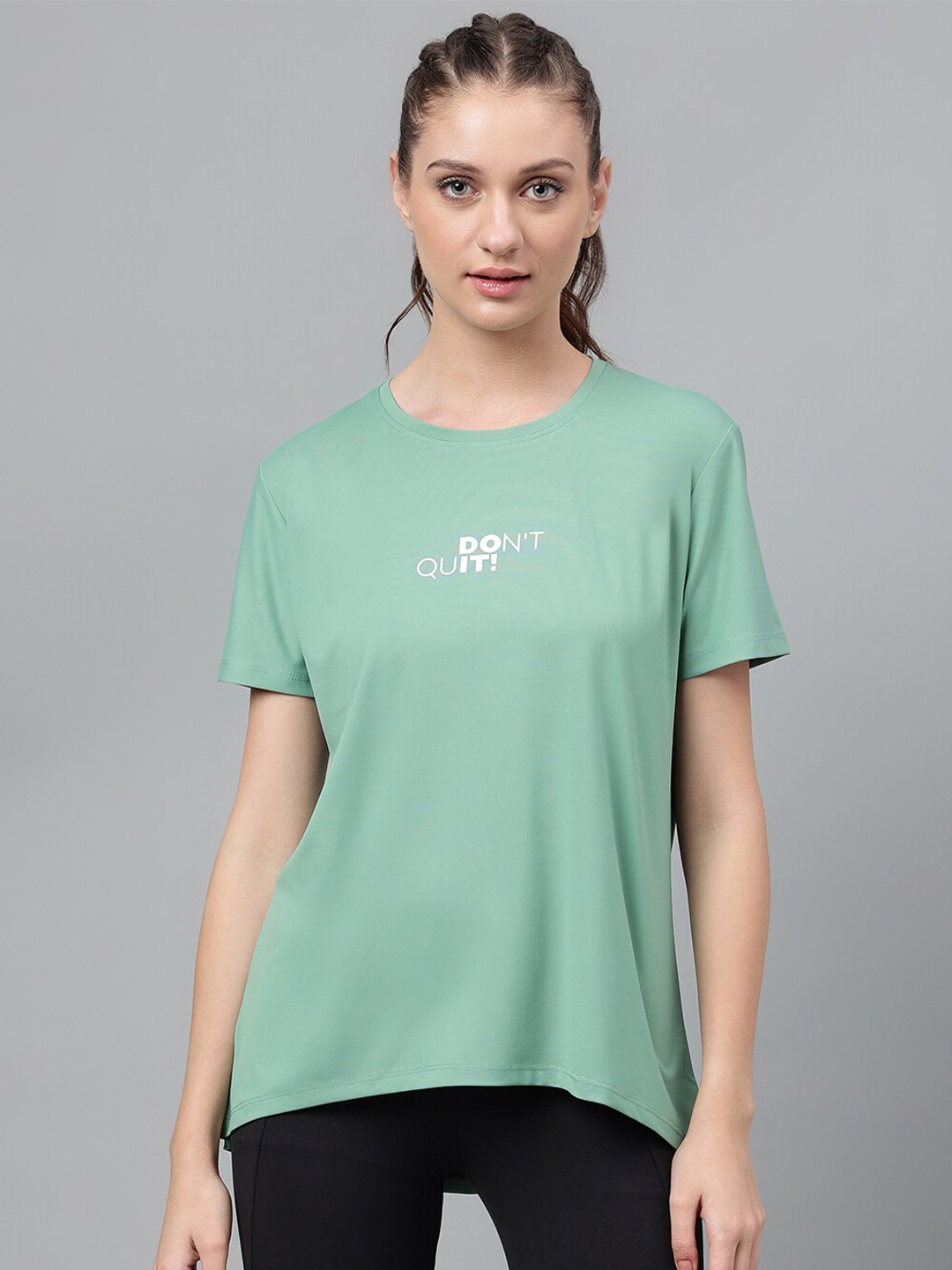 

MKH Women Round Neck Short Sleeves Dri-FIT Relaxed Fit Sports T-shirt, Green