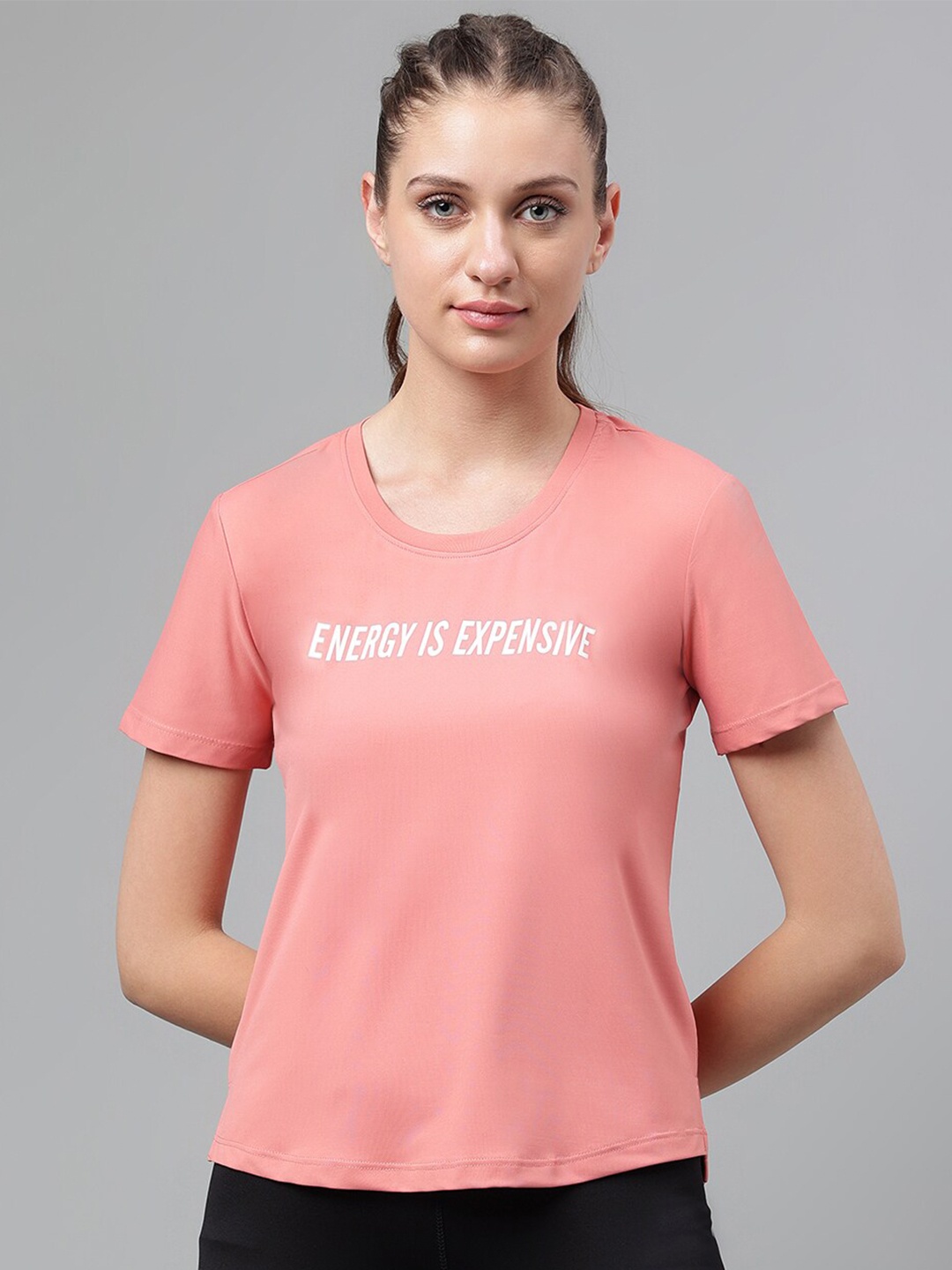 MKH Typography Printed Moisture Wicking T-shirt, Pink