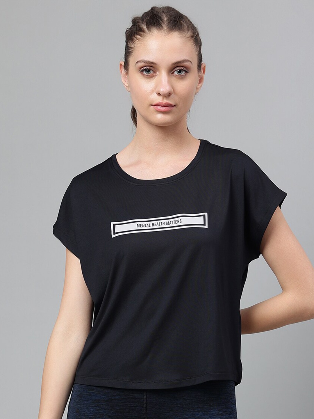 MKH Typography Printed Extended Sleeves Dri-FIT Relaxed Fit T-shirt, Black