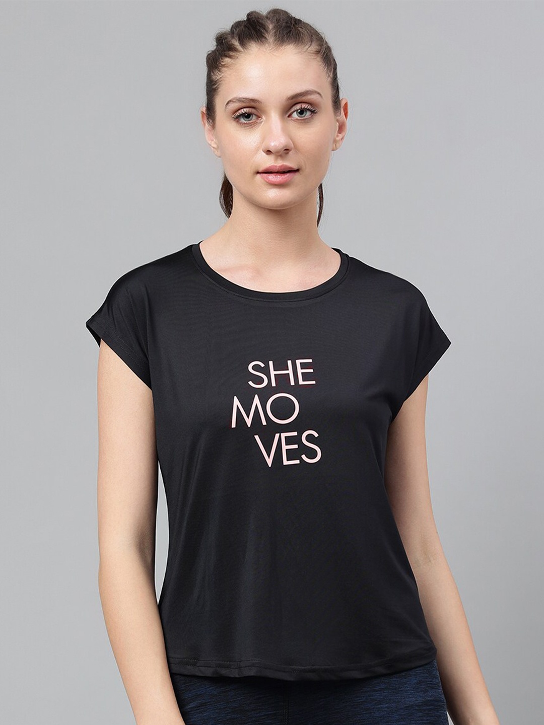

MKH Dri-FIT Typography Printed Extended Sleeves Round Neck Sports T-shirt, Black