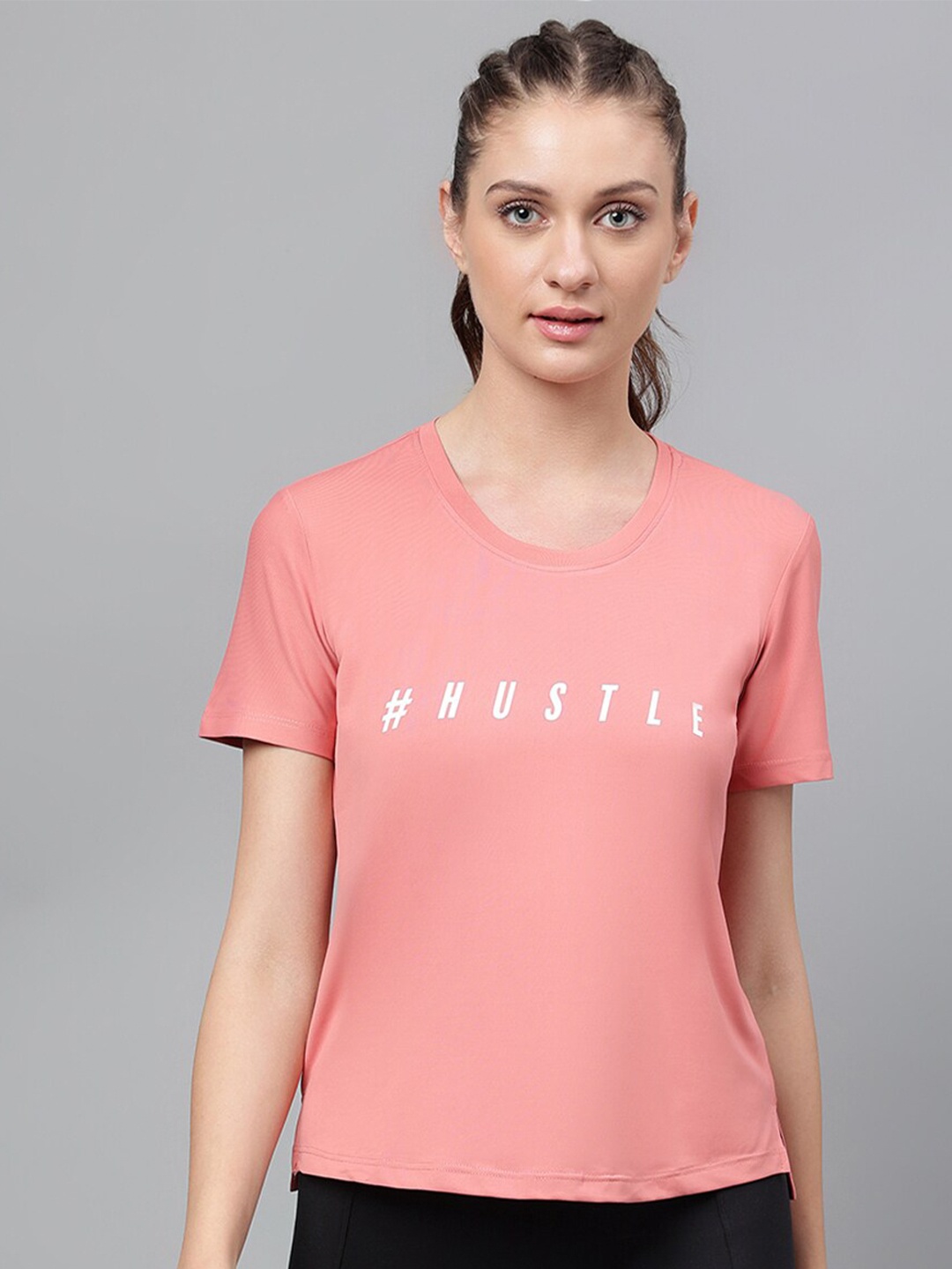 

MKH Typography Printed Moisture Wicking T-shirt, Pink